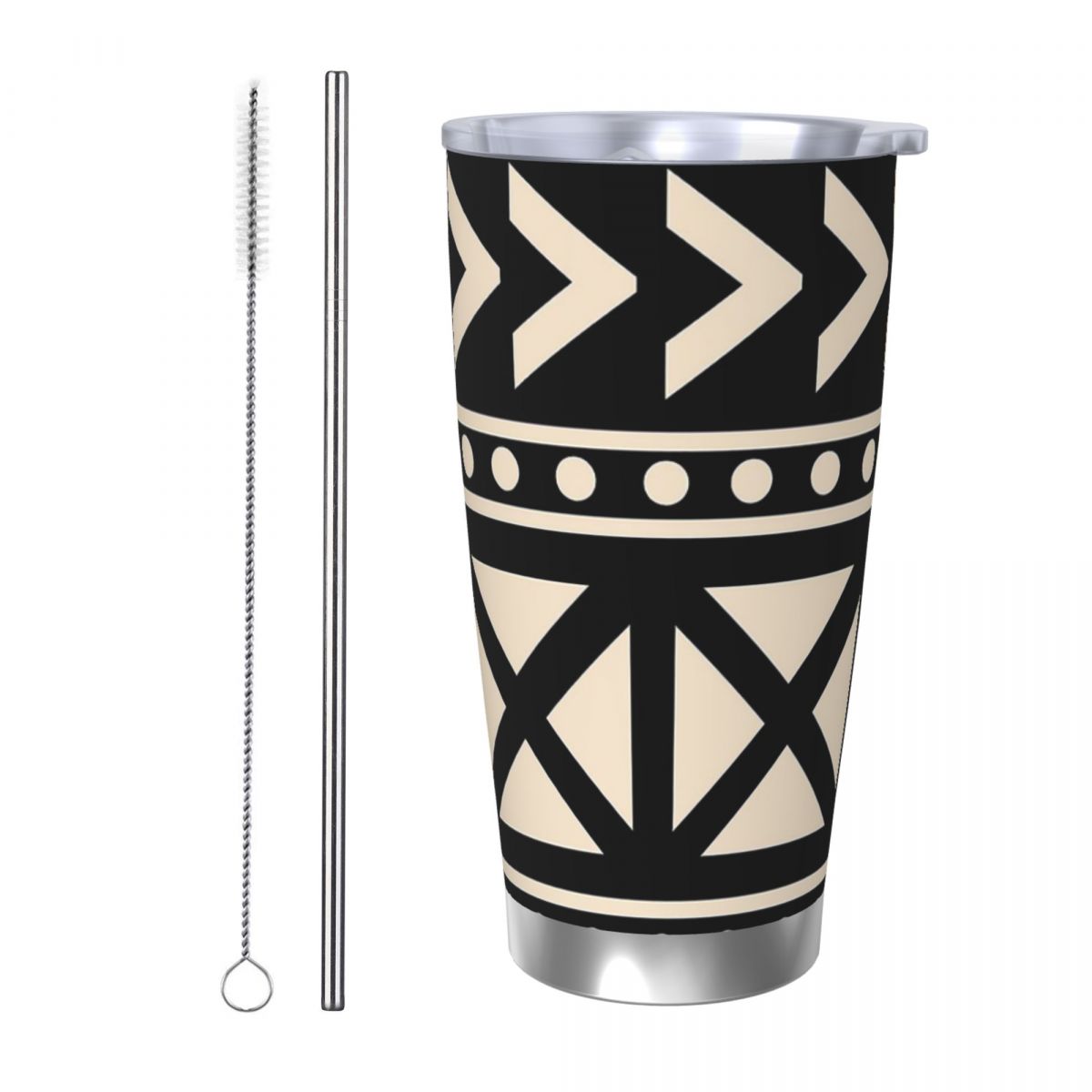 Tumbler 20Oz White - قماش الطين الأفريقي أبيض وأسود تتجه